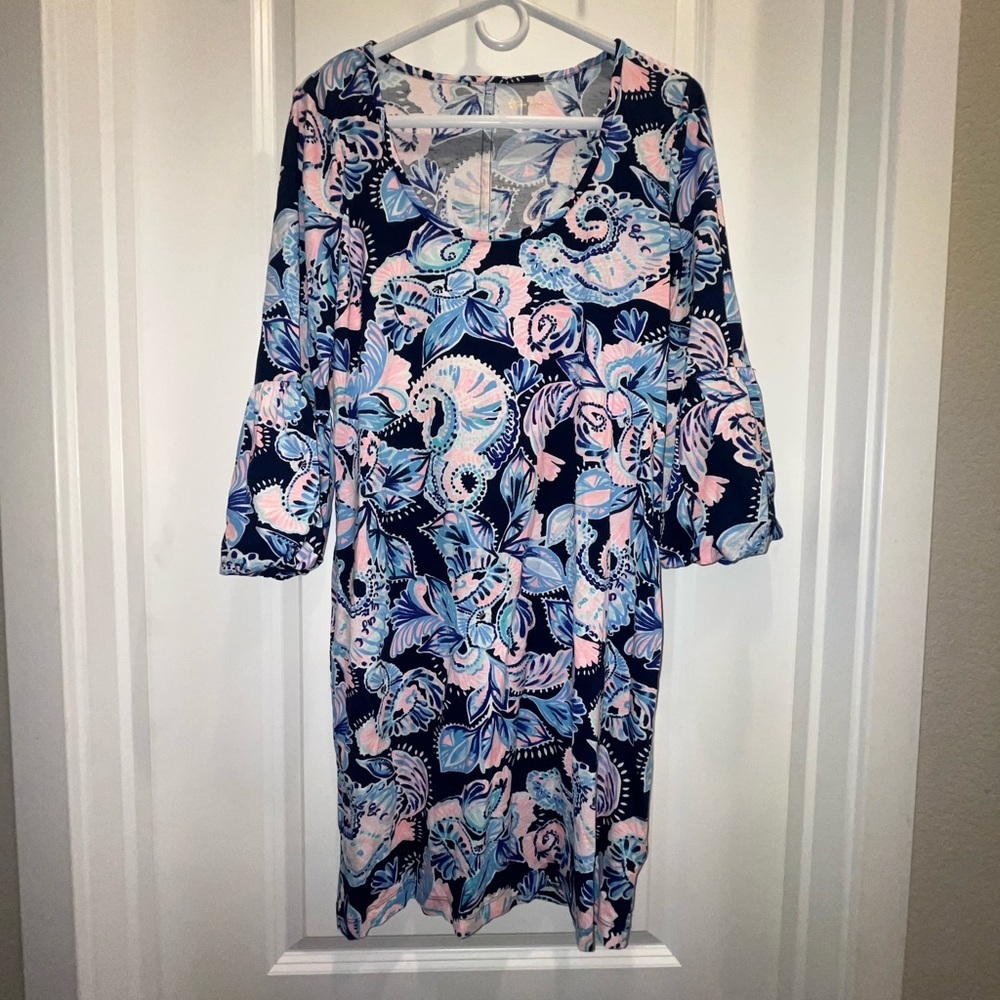 Lilly Pulitzer Carlile Dress in High Tide Navy Holy Flockamolie